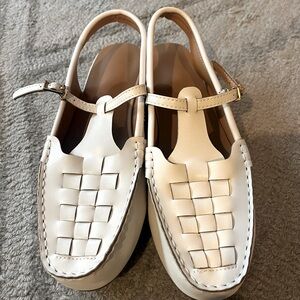 Vegan leather loafer sling backs, cream colored, new in box!